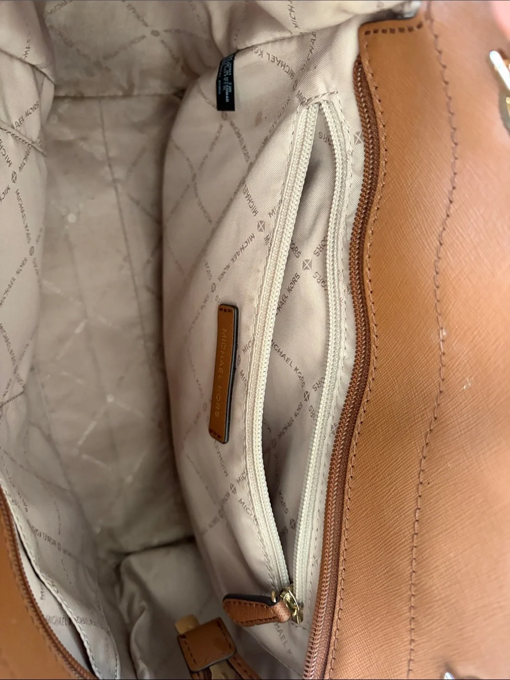 Michael Kors Cognac Leather Shoulder Bag with Gold Chain